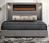 MILLIE Gray Velvet Platform Bed with Fireplace & Bluetooth