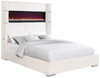 RACHEL White Corduroy Bed With Fireplace and USB