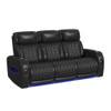 Prime Time - P3 Sofa With I Table, Reading Light, Heat, Massage, LED, And Speaker - Jett Black With Red Stitching