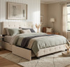 ASTURIA Beige Linen 41" Height Platform Bed with Drawers