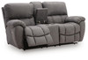 Bakerstein - Power Reclining Loveseat/Console/Adjustable Headrest - Galaxy