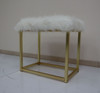 Adao - Vanity Mirror & Stool - Faux Fur, Mirror, White & Brass