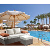 Salena - Patio Sofa With 2 Pillows & Ottoman - Beige Fabric & Gray Wicker