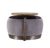 Decapree - Ottoman - Antique Slate Top Grain Leather & Gray Velvet