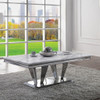 Satinka - Coffee Table - Light Gray Printed Faux Marble Top & Mirrored Silver