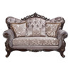 Benbek - Loveseat With 3 Pillows - Fabric & Antique Oak