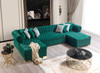 PACKARD Green Velvet 141" Wide Double Chaise Sectional