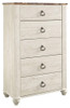 Willowton - Brown / Beige / White - Five Drawer Chest