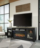 Foyland - Black / Brown - 83" TV Stand With Electric Infrared Fireplace Insert