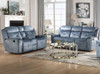 RENAULT Silver Blue Reclining Sofa & Loveseat