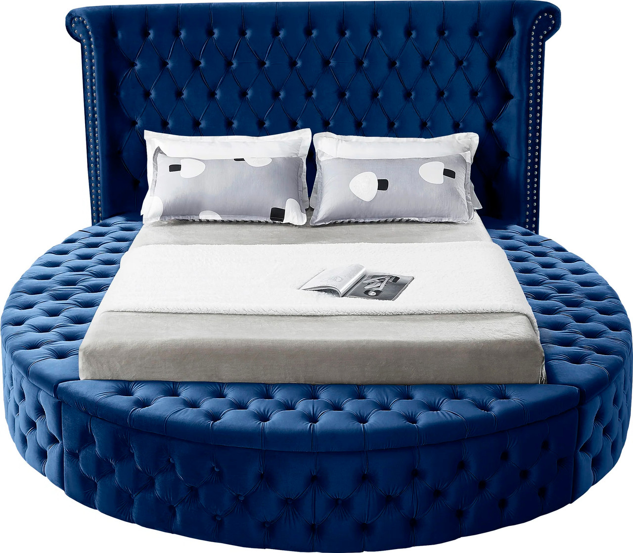 SAMMIE Blue Velvet Round Storage Bed CB Furniture
