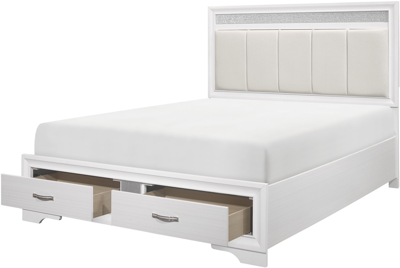 HUDSON White Platform Bedroom Set with Hidden Drawers CB Furniture