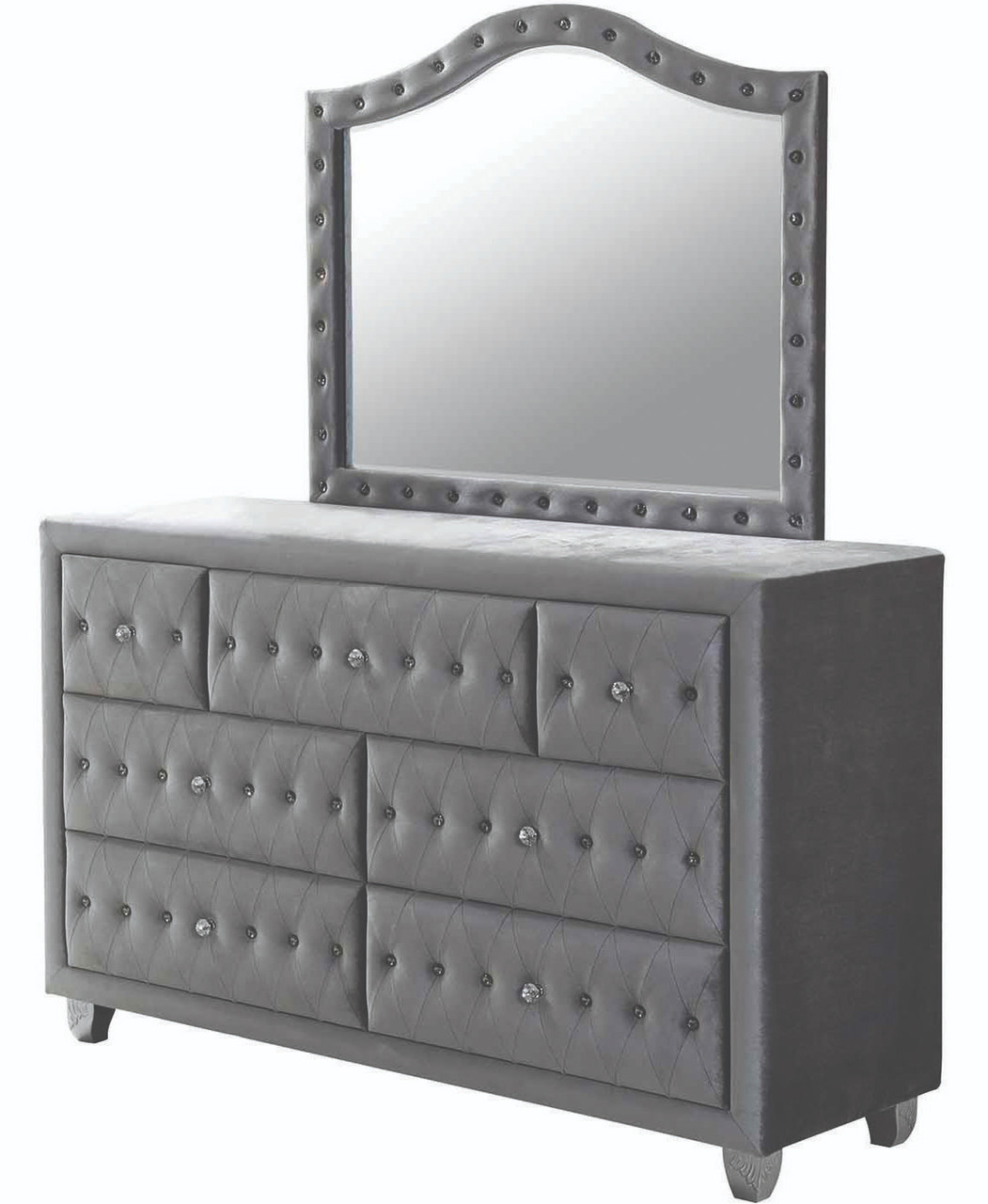 QUINTON Silver 61" Wide Dresser & Mirror with Jewelry Storage - CB Furniture