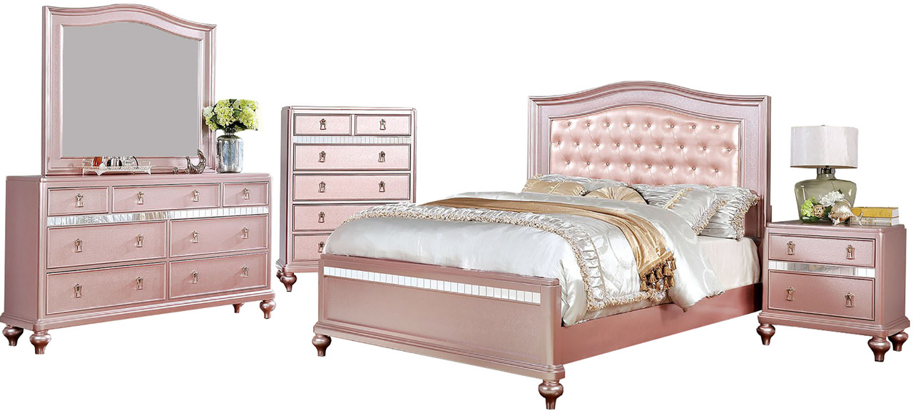 Furniture of America Ariston Rose Pink Tufted Twin Bed