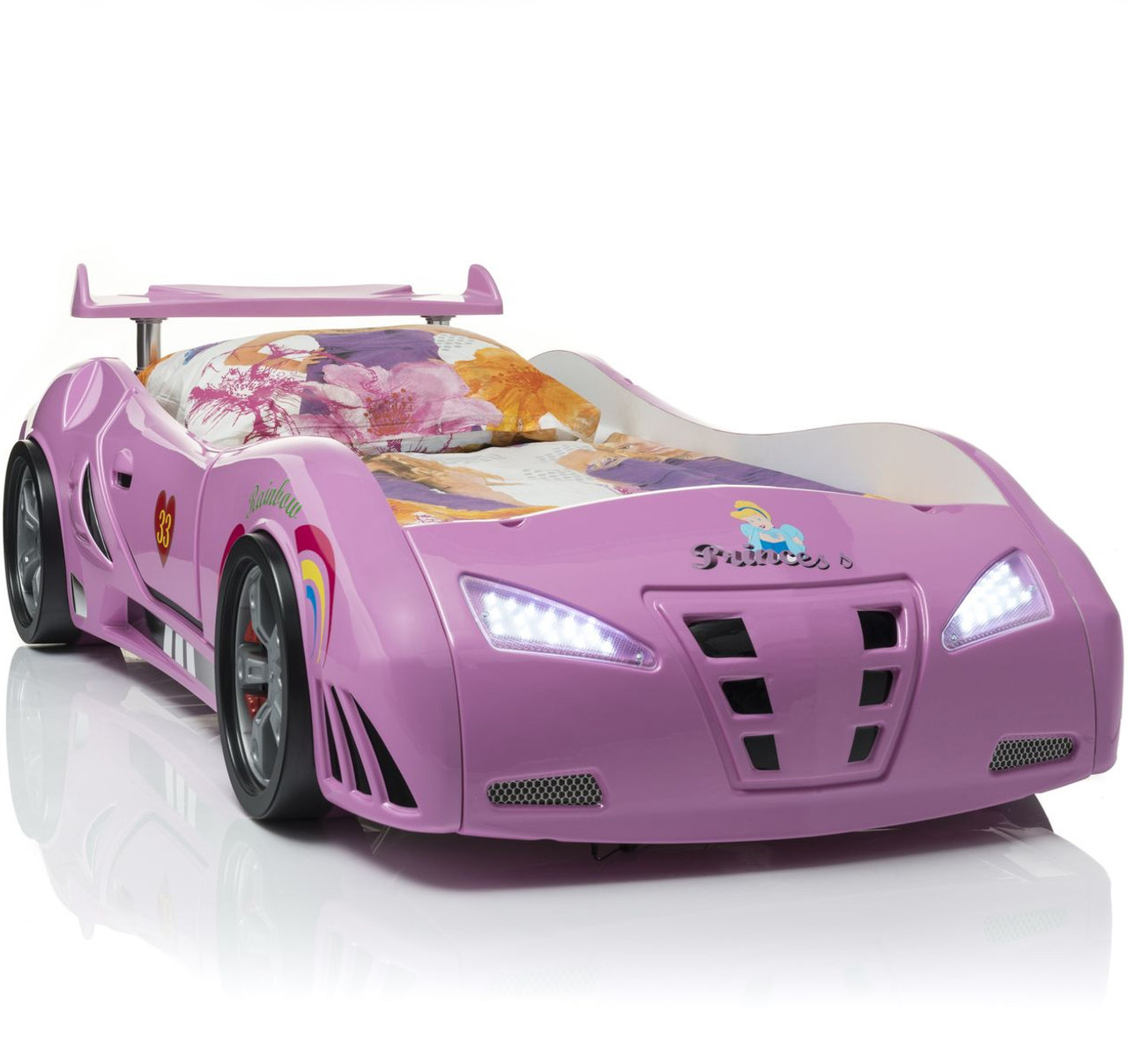 pink race car bed