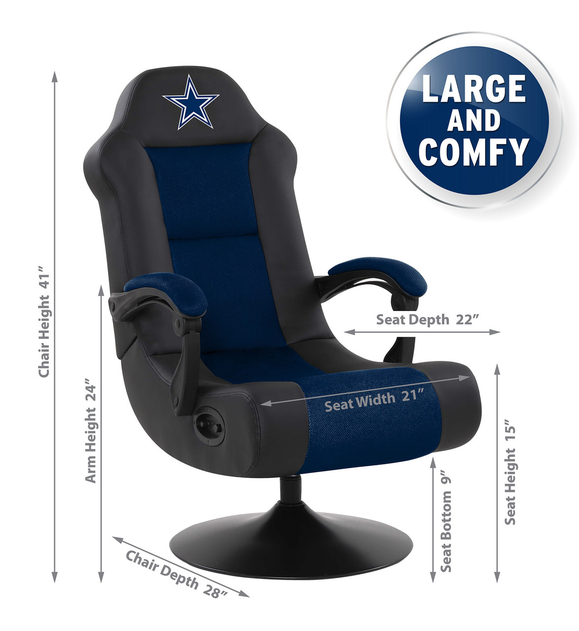 Dallas Cowboys Blue Black Gaming Chair With Built In Bluetooth
