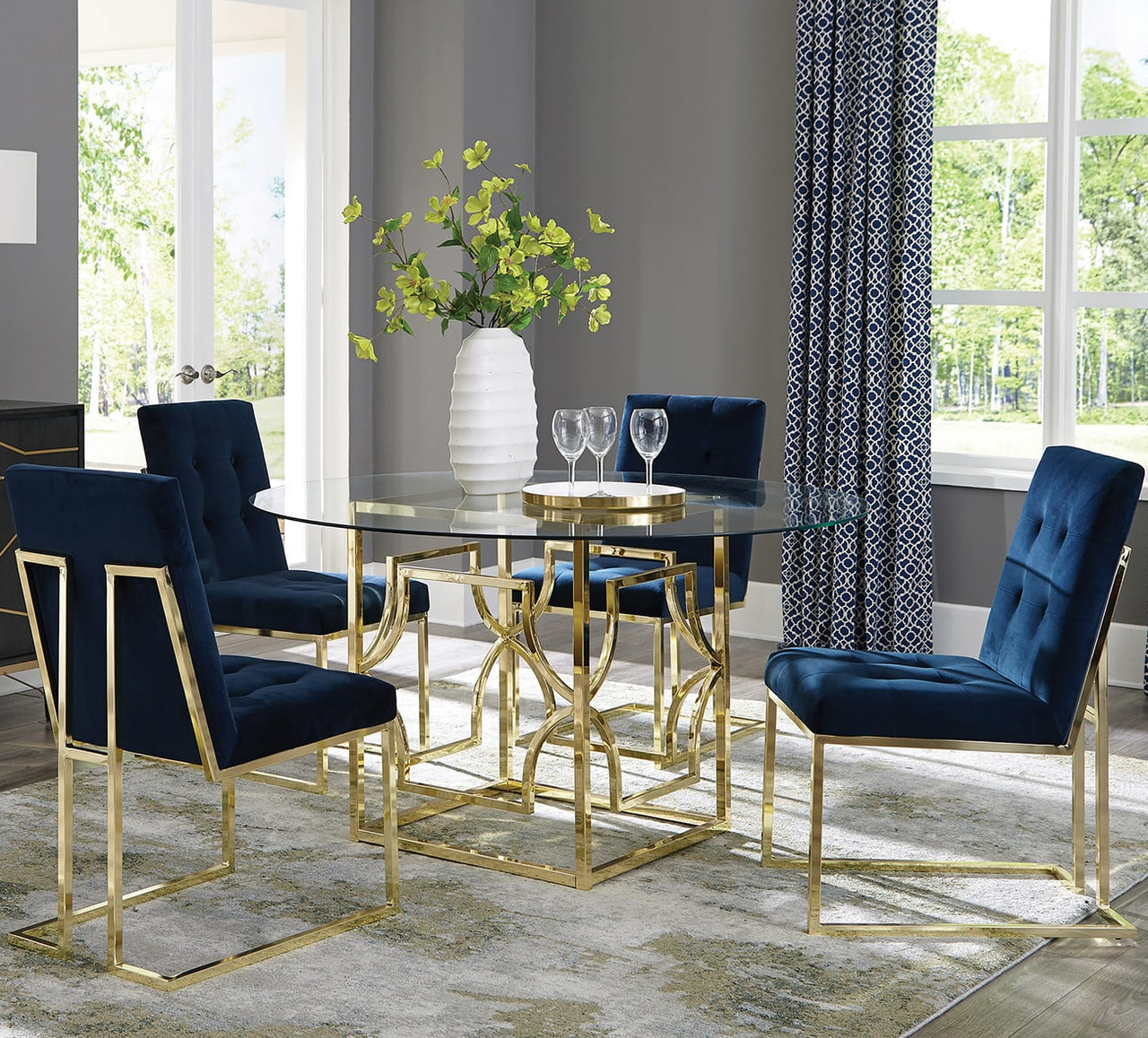 COLLINS Blue and Gold Piece Dining Set CB Furniture