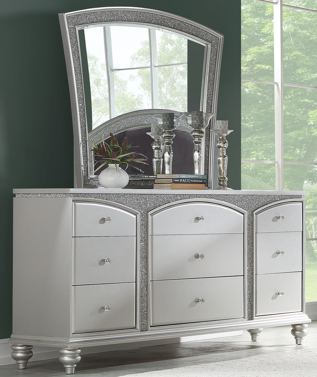 Precious Platinum Rhinestones Dresser & Mirror - CB Furniture