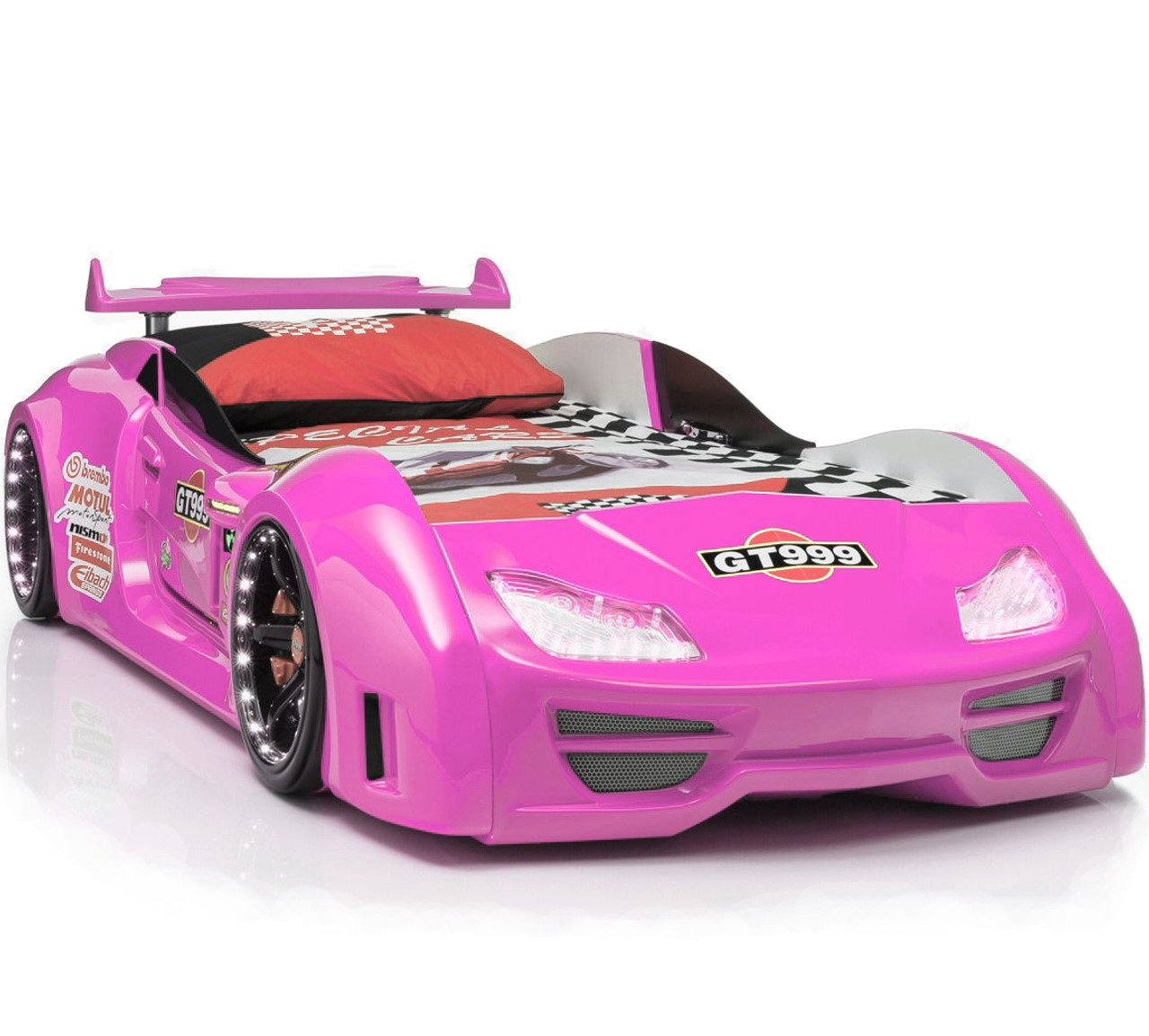 GT999 Pink Lighted Race Car Bed