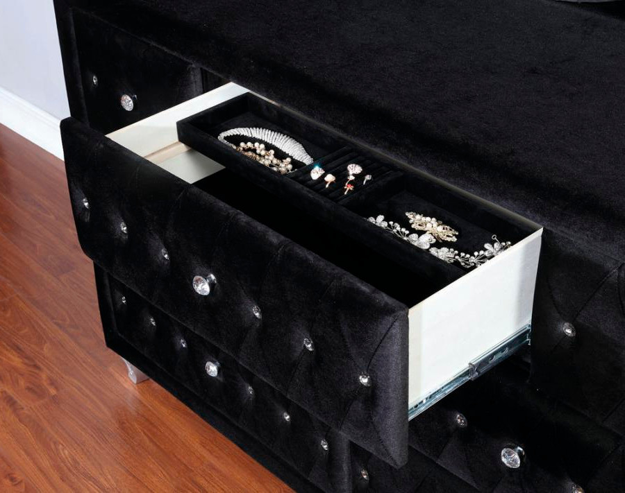 QUINTON Black 61" Wide Dresser & Mirror with Jewelry Storage - CB Furniture QUINTON Black 61" Wide Dresser & Mirror with Jewelry Storage - CB Furniture