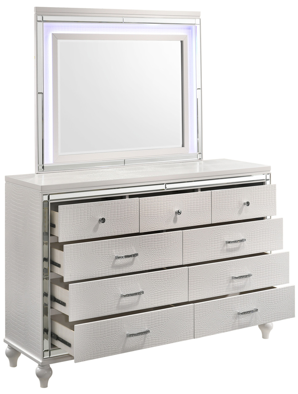 STRADA White Alligator Texture 67" Wide Dresser & Mirror - CB Furniture STRADA White Alligator Texture 67" Wide Dresser & Mirror - CB Furniture