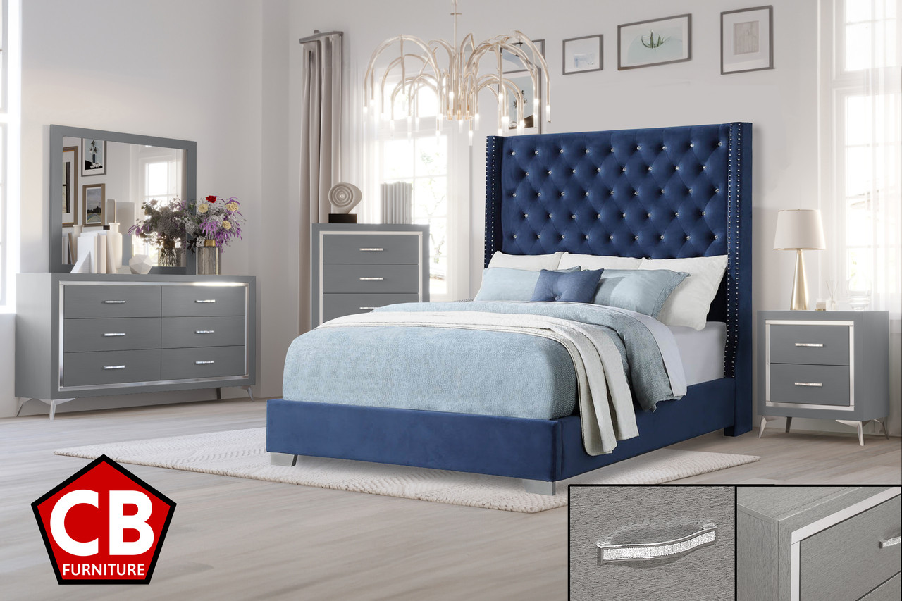 ELEINA Blue Velvet Bedroom Set CB Furniture
