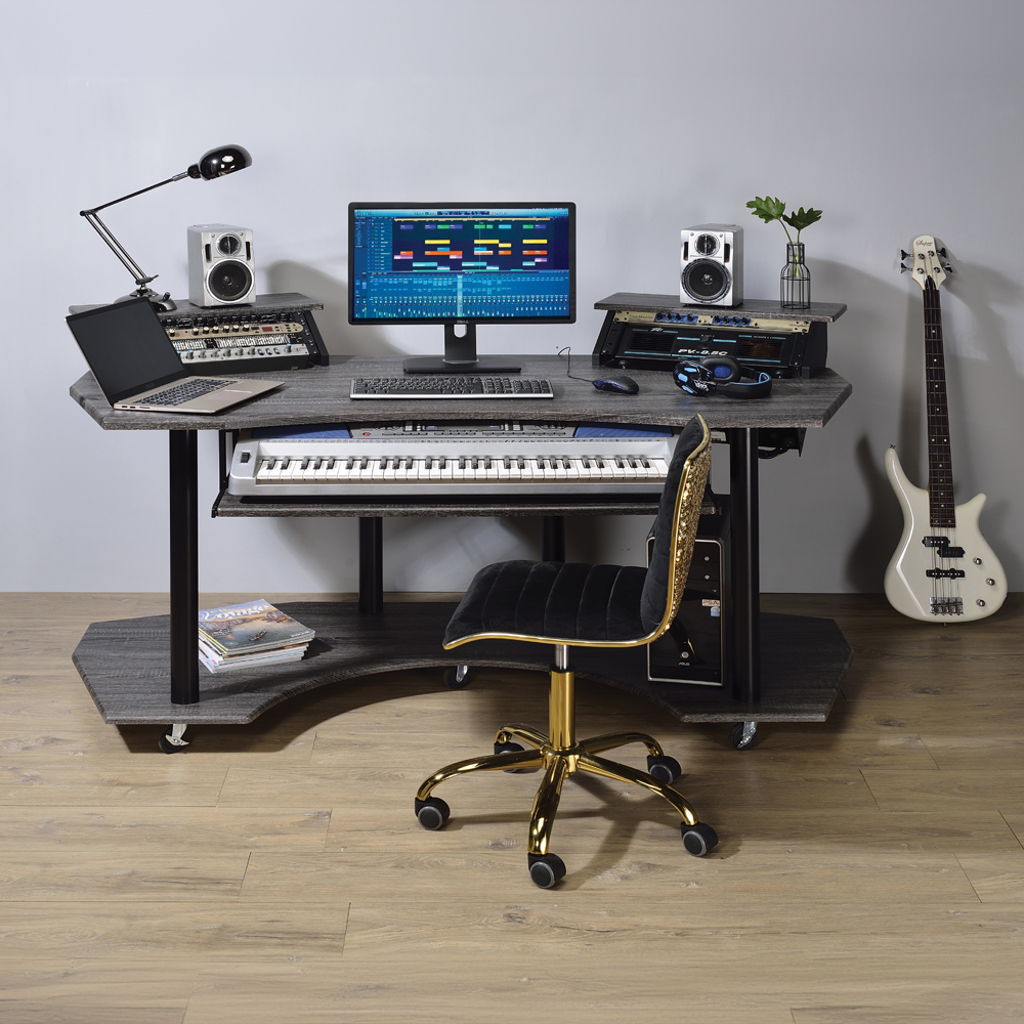 Eleazar Wooden 4-Shelf Music Recording Studio Desk - Thumbnail 4