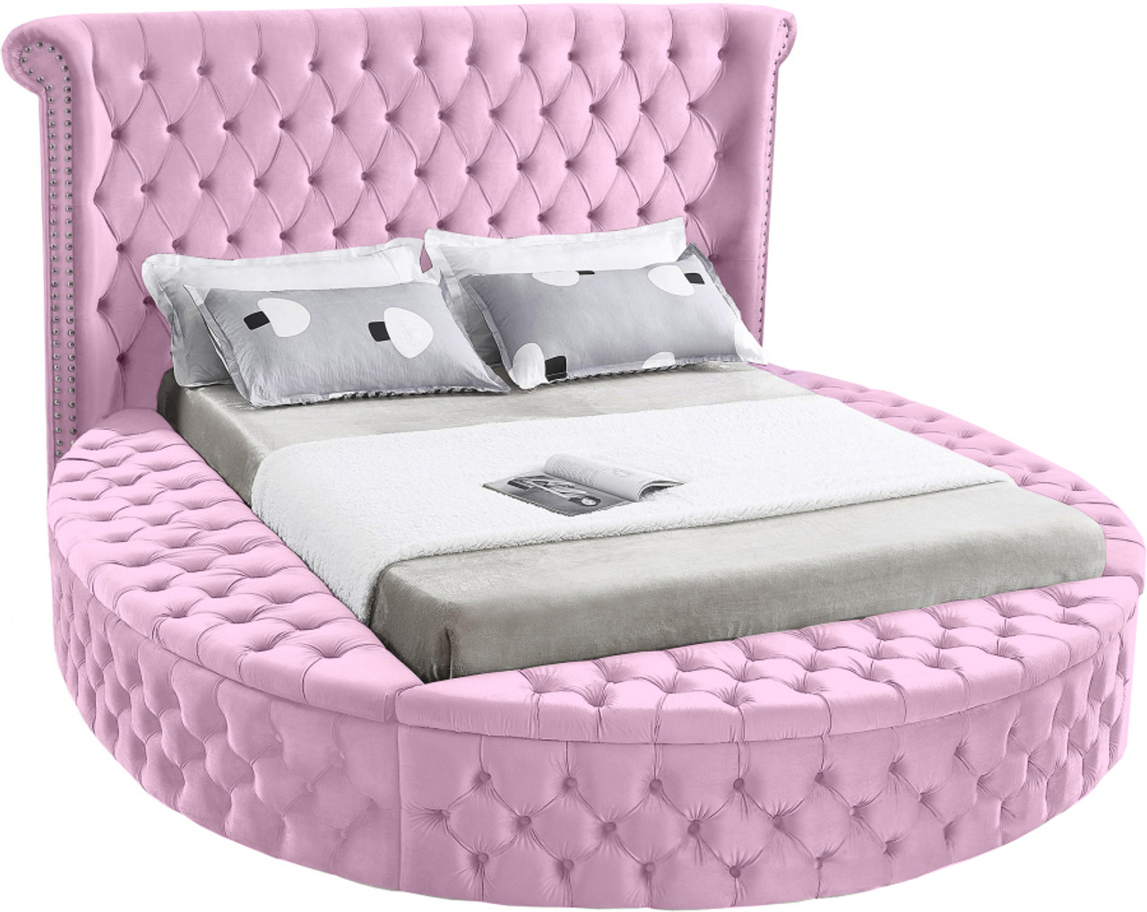 SAMMIE Blush Pink Velvet Round Storage Bed - CB Furniture