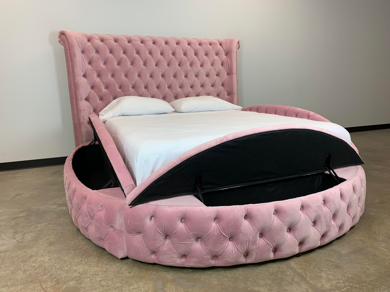 SAMMIE Blush Pink Velvet Round Storage Bed - CB Furniture
