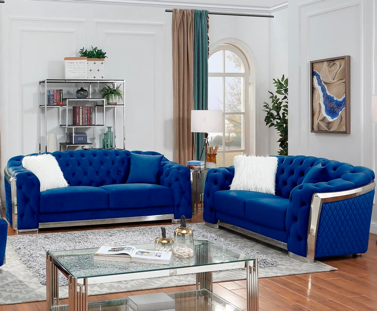 HESTON Blue Velvet Sofa & Loveseat - CB Furniture