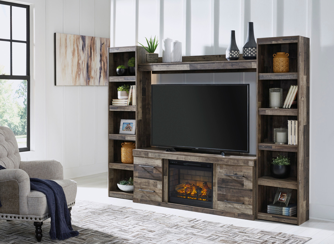 Trinell Natural Brown 4 Piece Rustic Oak Entertainment Center