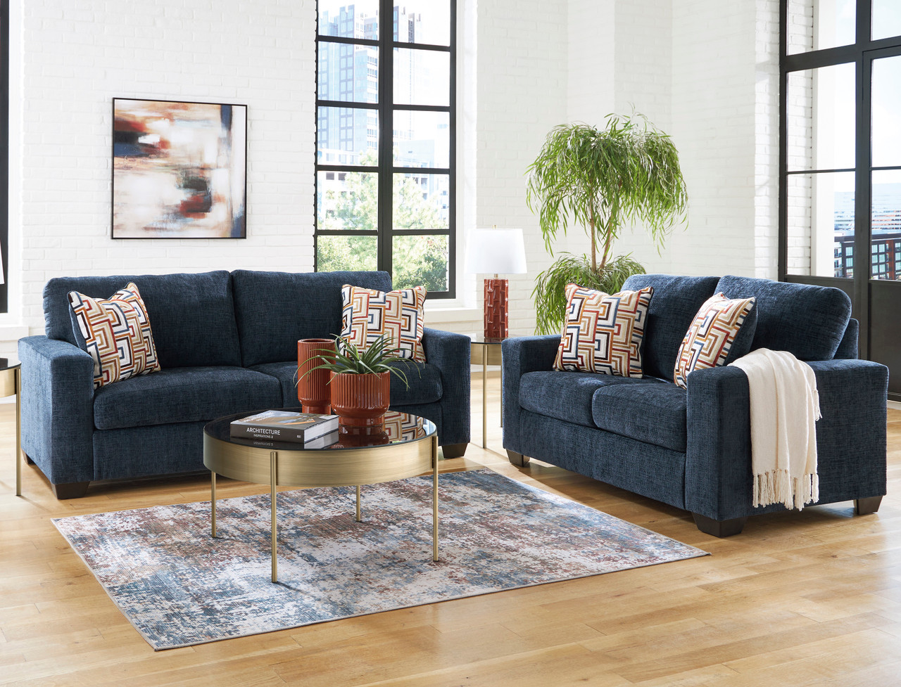 MORIZA Ink Blue Sofa & Loveseat - CB Furniture