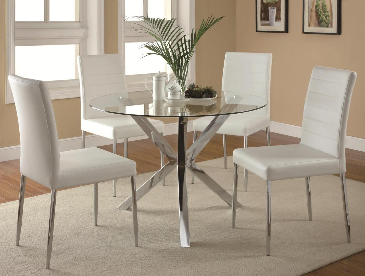 Leah 5 PC Dining Set White Leather Chairs CB Furniture