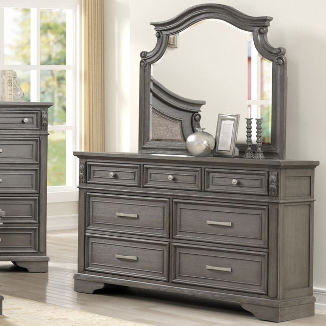 dark grey dresser with mirror Benjara Leva 2-Piece Dark Gray 6-Drawers 60.67 in. Dresser with Mirror Set  and Chrome Handles BM345060