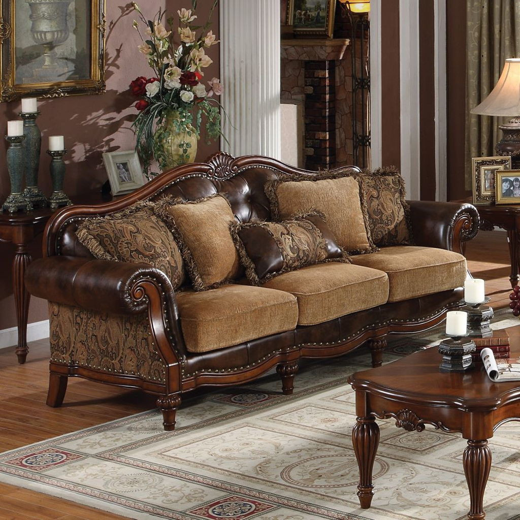 Dreena - Sofa With 5 Pillows - Two Tone Brown Synthetic Leather