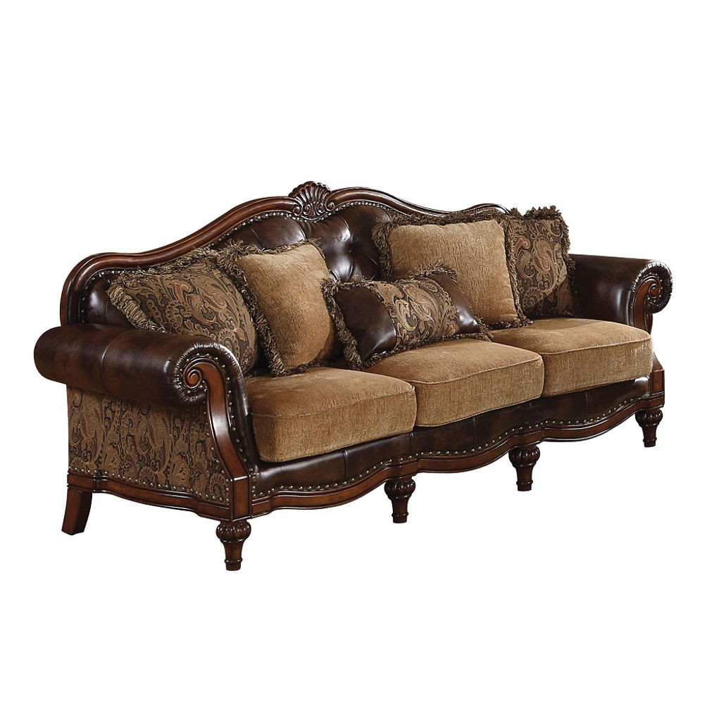 Dreena - Sofa With 5 Pillows - Two Tone Brown Synthetic Leather