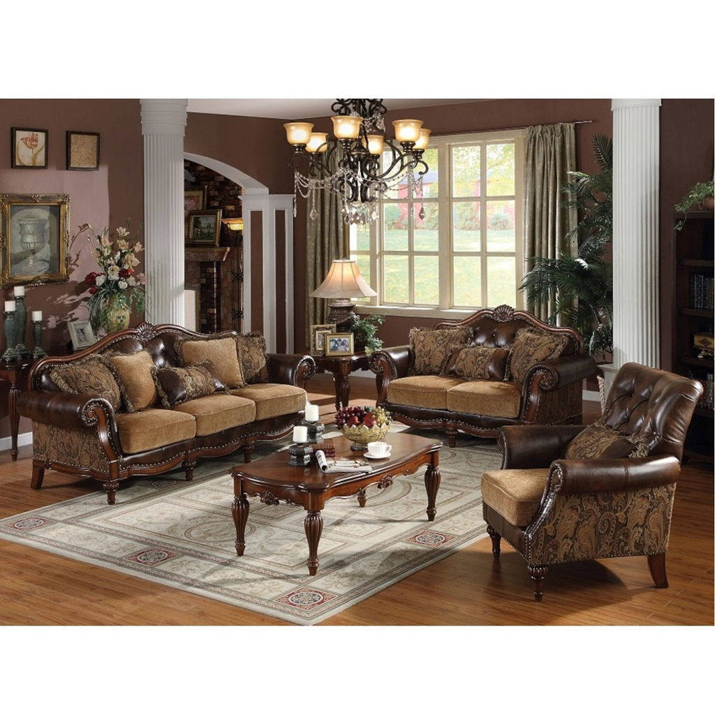 Dreena - Sofa With 5 Pillows - Two Tone Brown Synthetic Leather