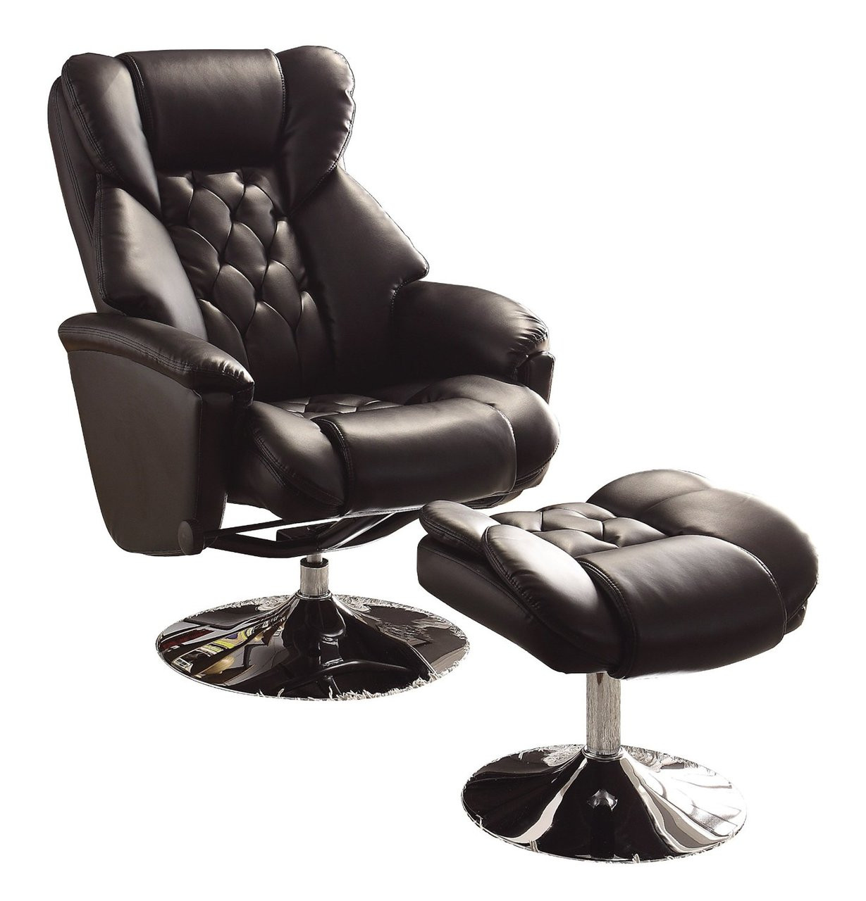 Basel Black Leather Swivel Reclining Chair W/Ottoman - CB Furniture