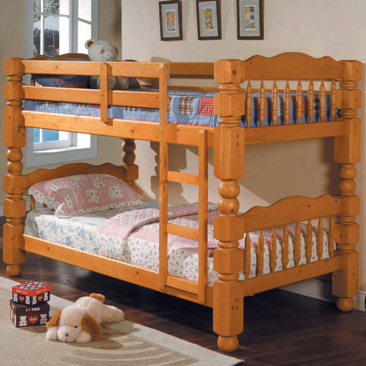 Fortress Honey Oak Twin Over Twin Bunk Bed Cb Furniture