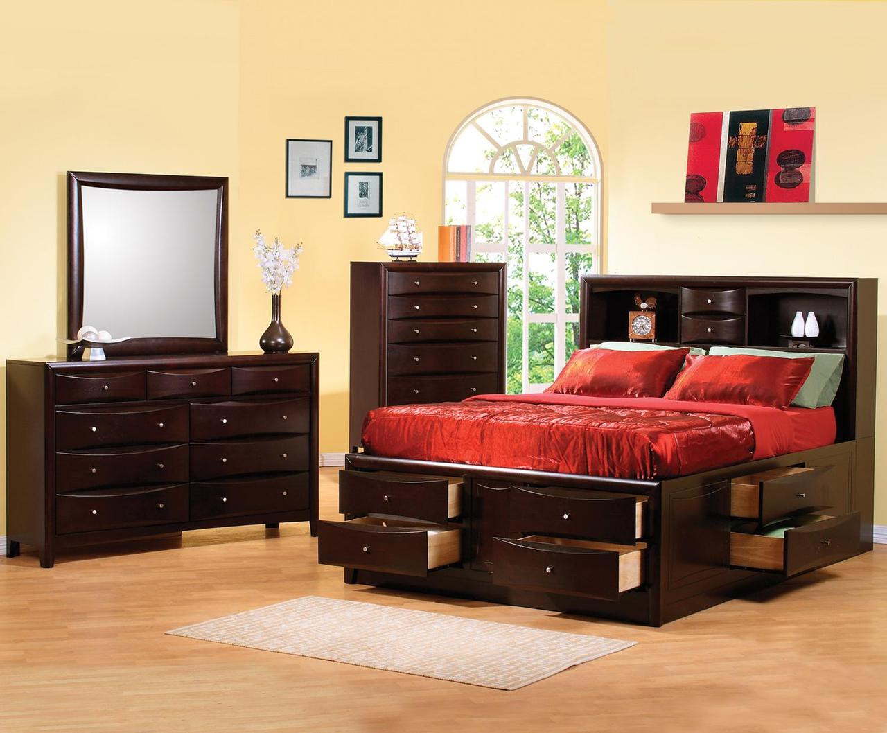 Fey Cappuccino Storage Bedroom Set Cb Furniture