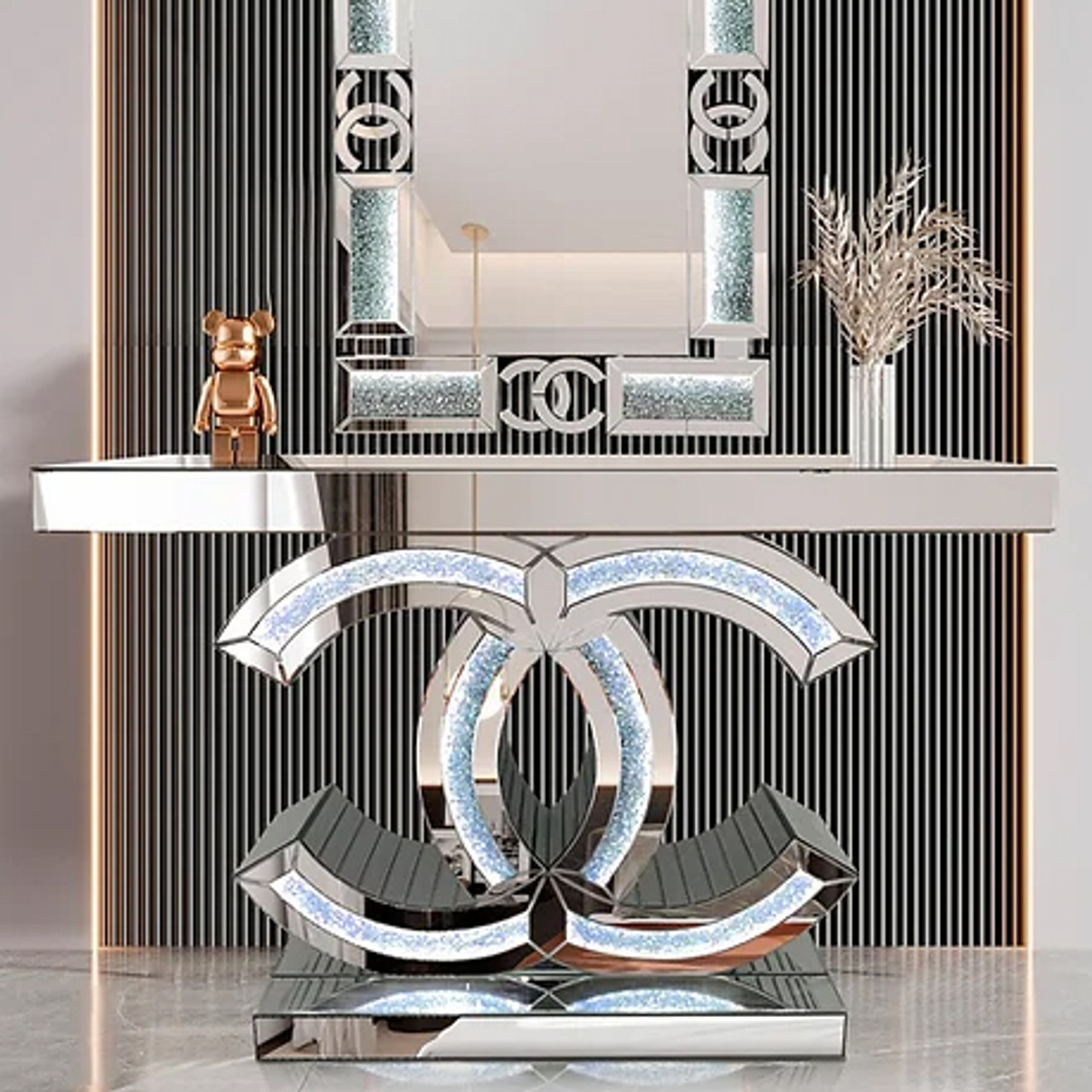 Cc Console Table - China Crushed Diamond Console Table, Mirroed