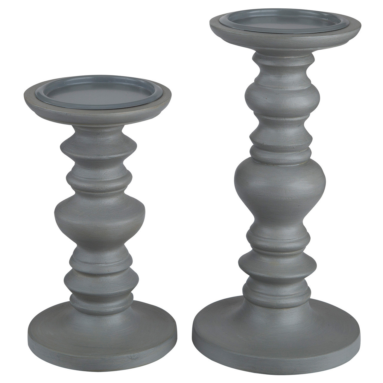 gray candle holders