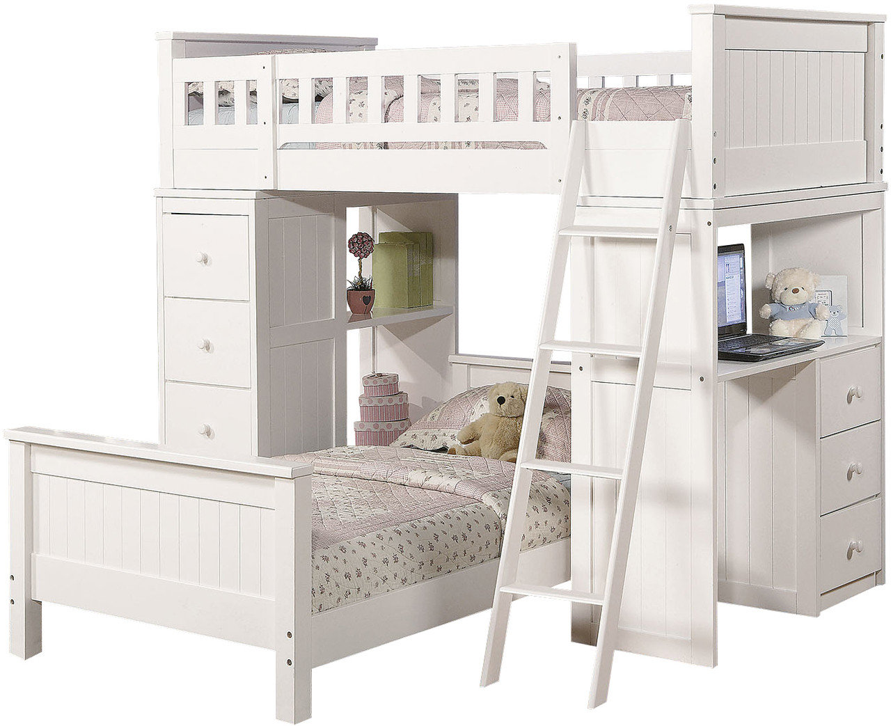 white loft bed with drawers