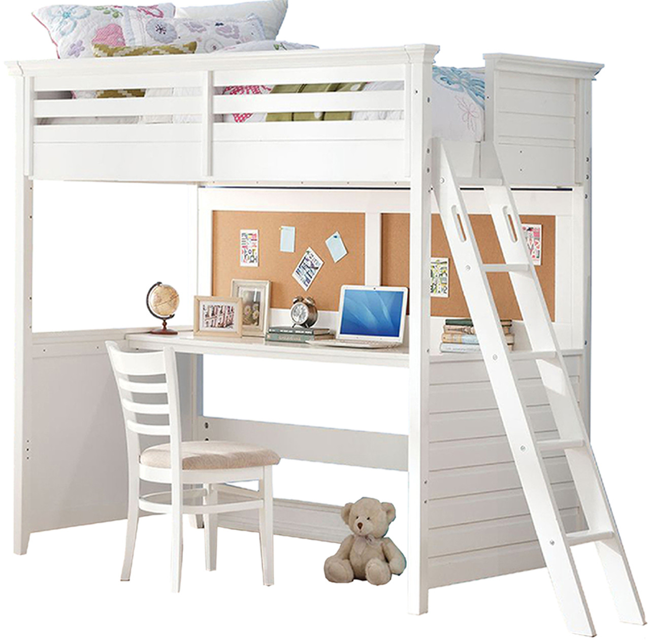 white twin loft bed