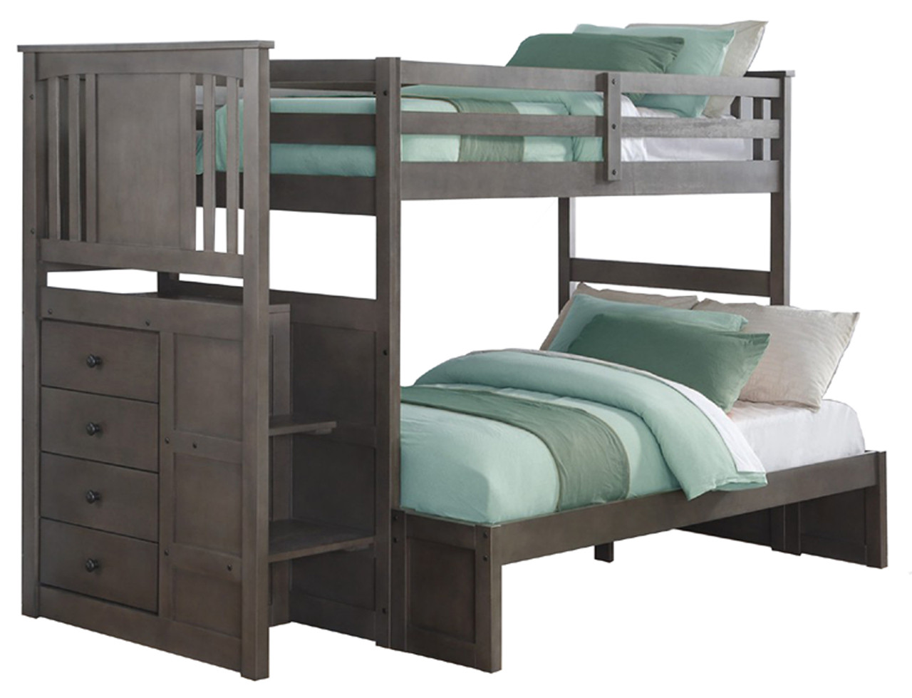 grey bunk beds with storage