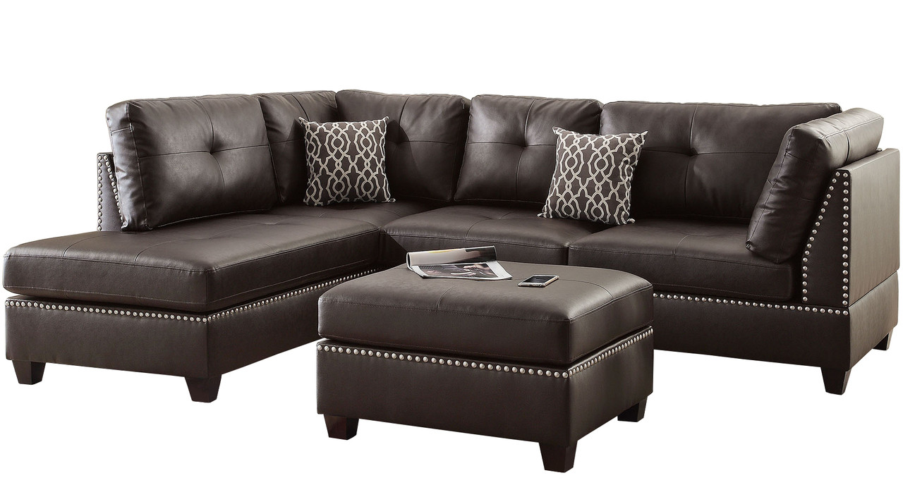 Arcata Espresso 3 Pc Reversible Sectional With Ottoman Cb Furniture