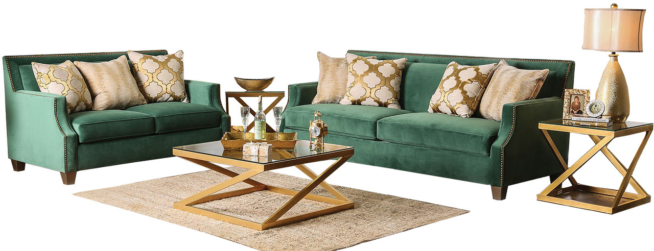 SOLOMON Emerald Green Sofa & Loveseat - CB Furniture