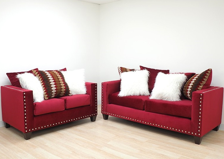 ELMIRA Red Velvet Sofa & Loveseat CB Furniture