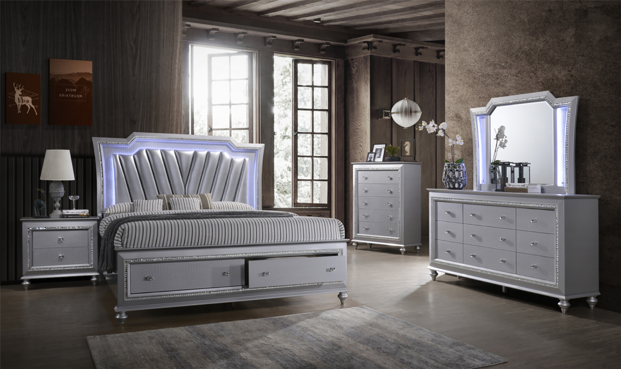 Priscilla Silver Lighted Storage Bed - CB Furniture