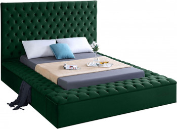 AZELL Green Velvet Platform Bed with Storage Benches (RTA)
